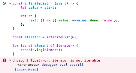 typeerror iterator not iterable